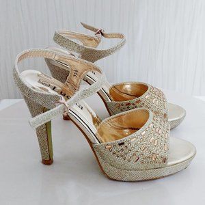 Lucita Fancy Prom Gala Gold Sparkly Rhinestone Heels Size 7.5